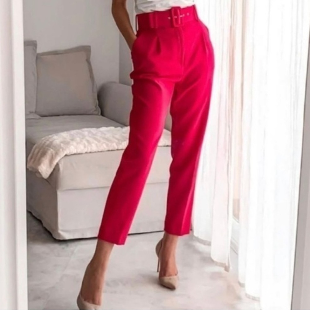 Zara Hot Pink Tailored Belted Trousers large - Picture 9 of 11